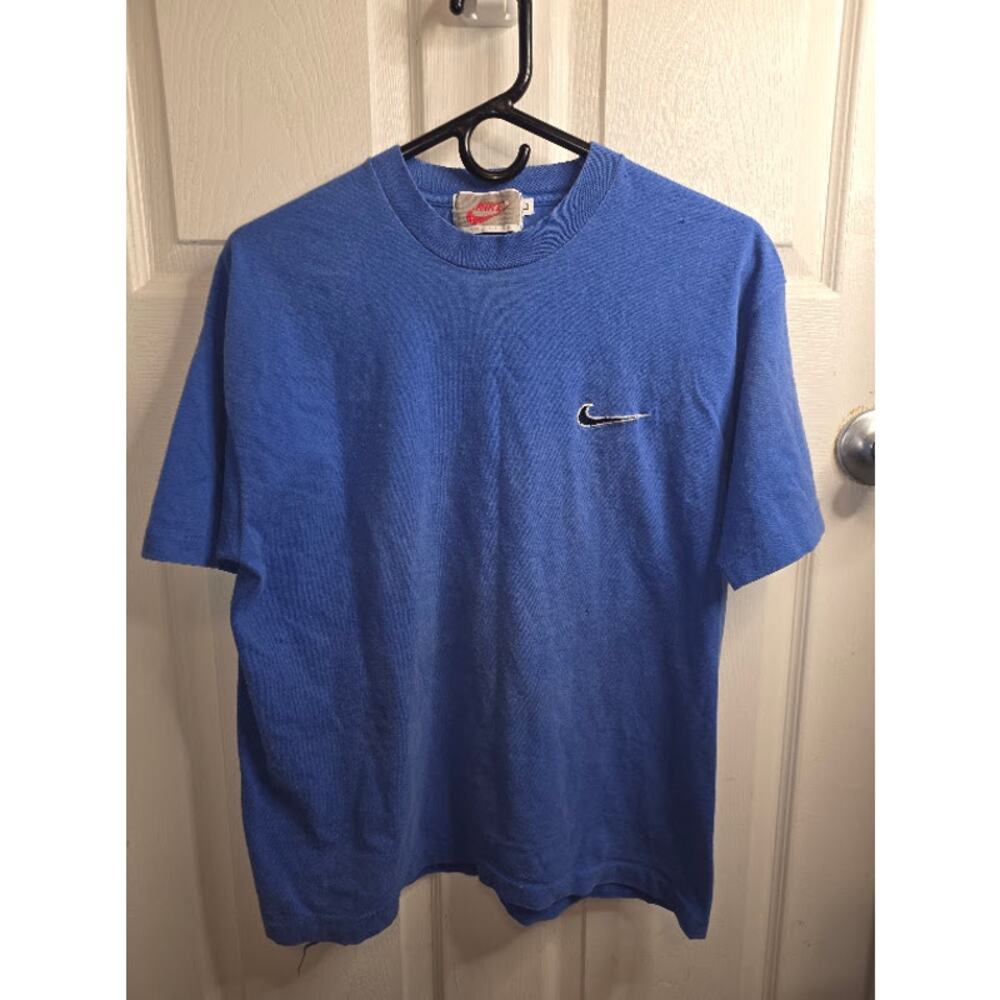 Vintage 90s Nike Embroidered Single Stitch Shirt Blue Size Large Made In USA